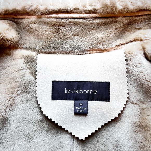 Faux Suede Ranch Sherpa Teddy style coat Faux Fur Lining Size M/L Liz Claiborne - Picture 10 of 15